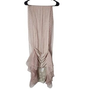 ORIGAMI by‎ Vivien coquette sheer polka dot ruffle lace trim pocket scarf beige